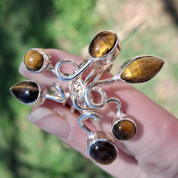 New Unique Twisted Tiger Eye 925 Silver Statement Ring. - Picture 8 of 13